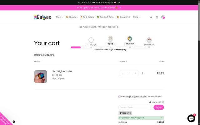 CMY Cubes checkout page showing CMY Cubes discount code box | Screenshot taken by SimplyCodes community member on Sep 9, 2025