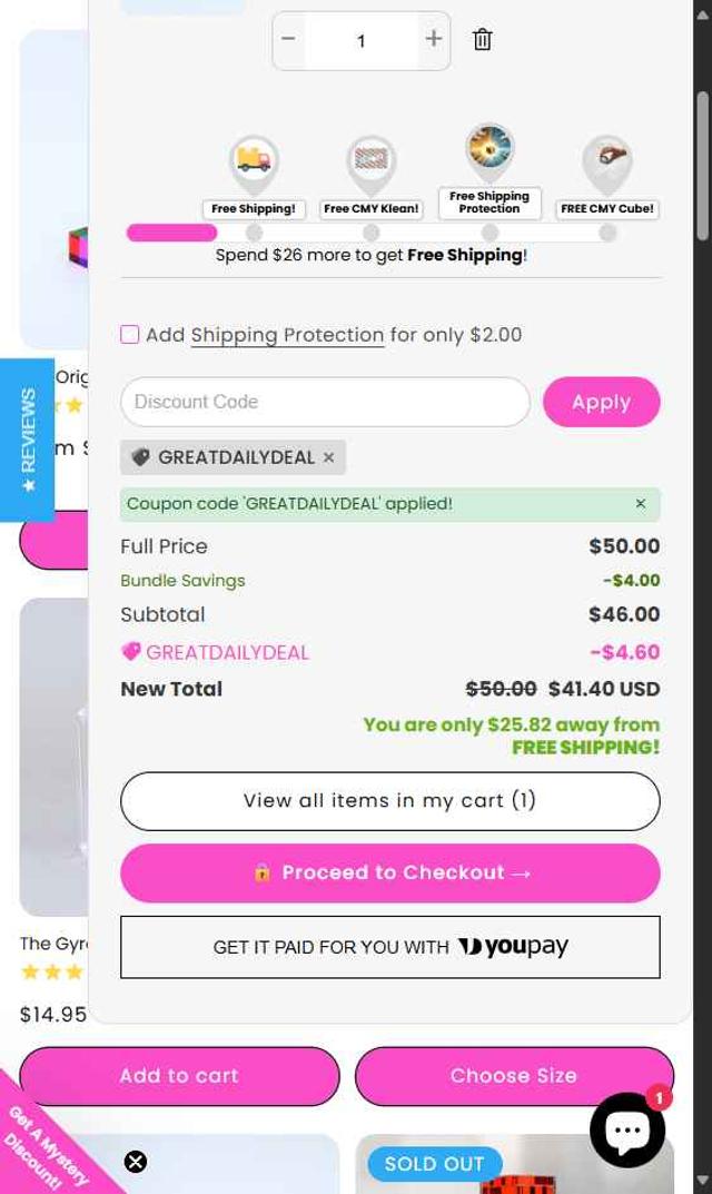 CMY Cubes checkout page showing CMY Cubes discount code box | Screenshot taken by SimplyCodes community member on Sep 8, 2025