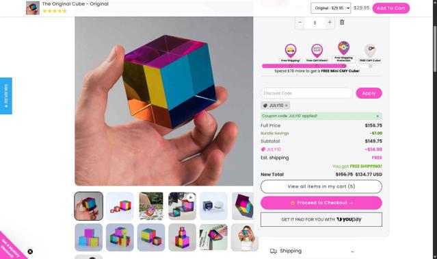 CMY Cubes checkout page showing CMY Cubes discount code box | Screenshot taken by SimplyCodes community member on Sep 9, 2025