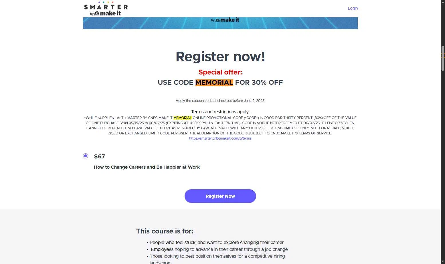 CNBC checkout page showing CNBC promo code box | Screenshot taken by SimplyCodes community member on Jun 9, 2025