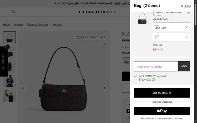 Coach Outlet checkout page showing Coach Outlet promo code box | Screenshot taken by SimplyCodes community member on Jul 31, 2025