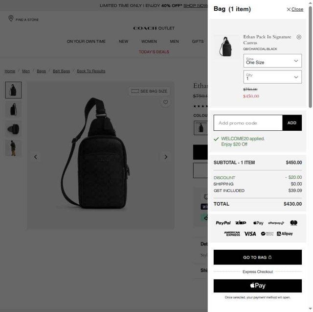 Coach Outlet checkout page showing Coach Outlet promo code box | Screenshot taken by SimplyCodes community member on Aug 28, 2025
