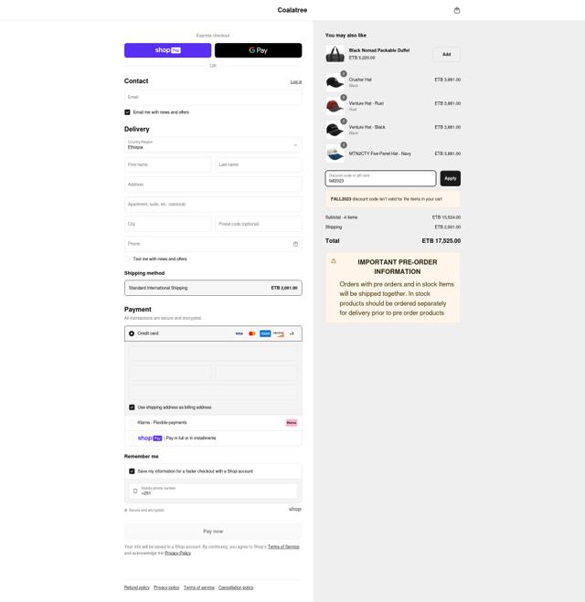 Coalatree Organics checkout page showing Coalatree Organics promo code box | Screenshot taken by SimplyCodes community member on Apr 8, 2025