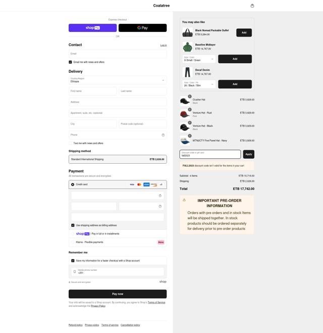 Coalatree Organics checkout page showing Coalatree Organics promo code box | Screenshot taken by SimplyCodes community member on Apr 20, 2025