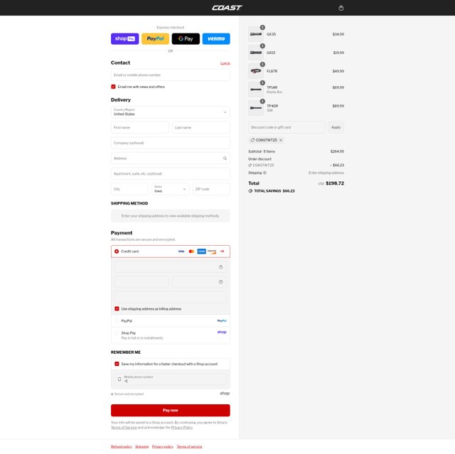 COAST Products checkout page showing COAST Products promo code box | Screenshot taken by SimplyCodes community member on Aug 19, 2025
