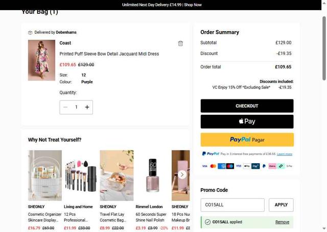 Coast checkout page showing Coast discount code box | Screenshot taken by SimplyCodes community member on Sep 4, 2025