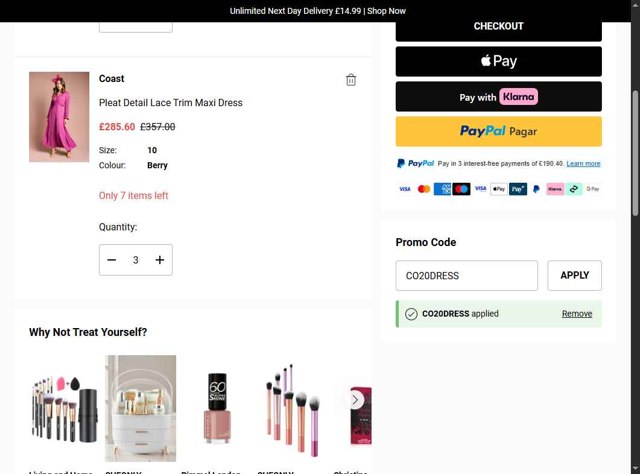 Coast checkout page showing Coast discount code box | Screenshot taken by SimplyCodes community member on Aug 27, 2025