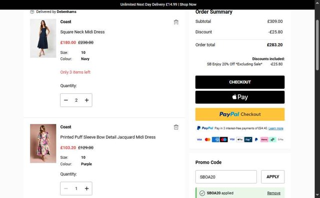 Coast checkout page showing Coast discount code box | Screenshot taken by SimplyCodes community member on Aug 26, 2025