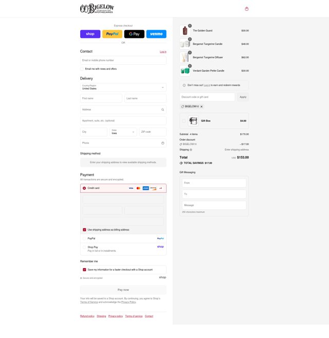 C.O. Bigelow Apothecaries checkout page showing C.O. Bigelow Apothecaries promo code box | Screenshot taken by SimplyCodes community member on Sep 8, 2025