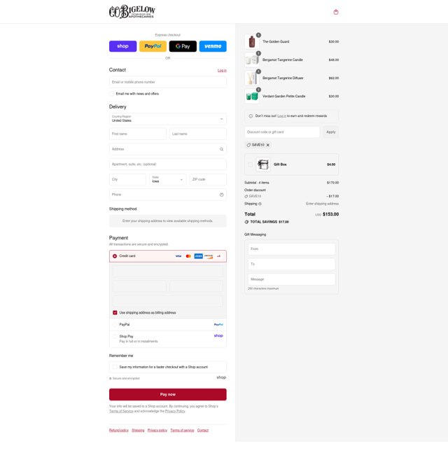 C.O. Bigelow Apothecaries checkout page showing C.O. Bigelow Apothecaries promo code box | Screenshot taken by SimplyCodes community member on Sep 4, 2025