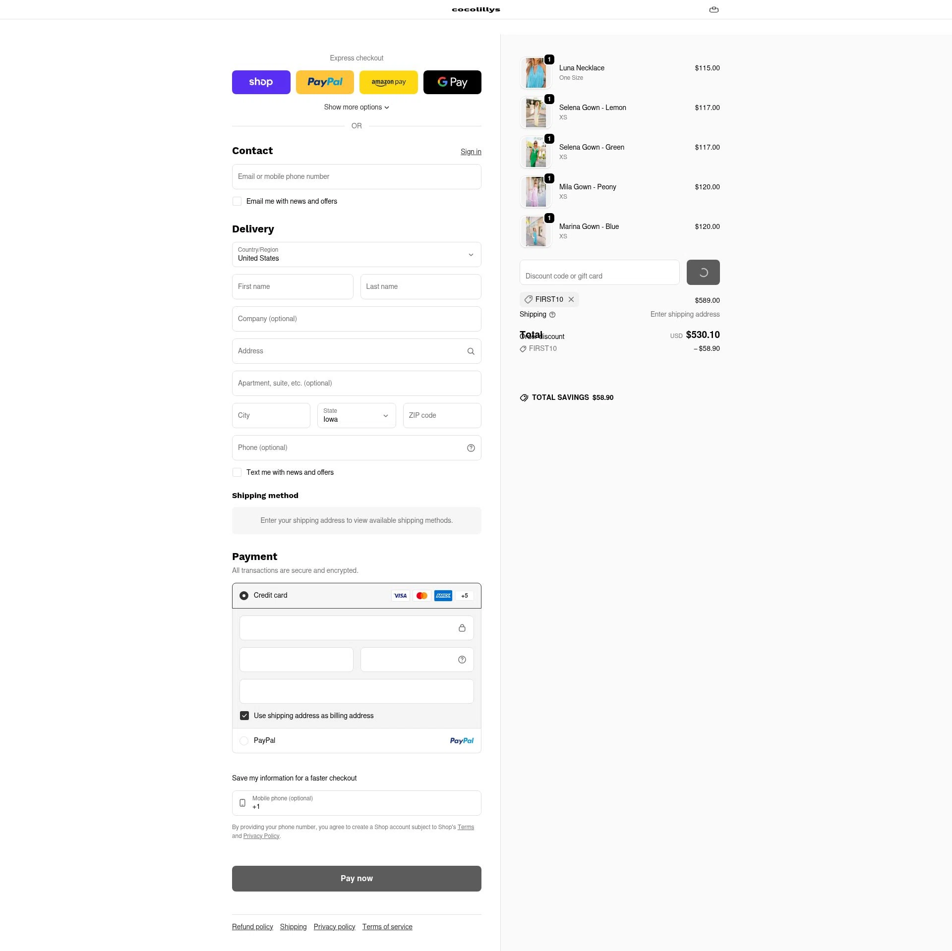 Cocolillys checkout page showing Cocolillys discount code box | Screenshot taken by SimplyCodes community member on Feb 5, 2026