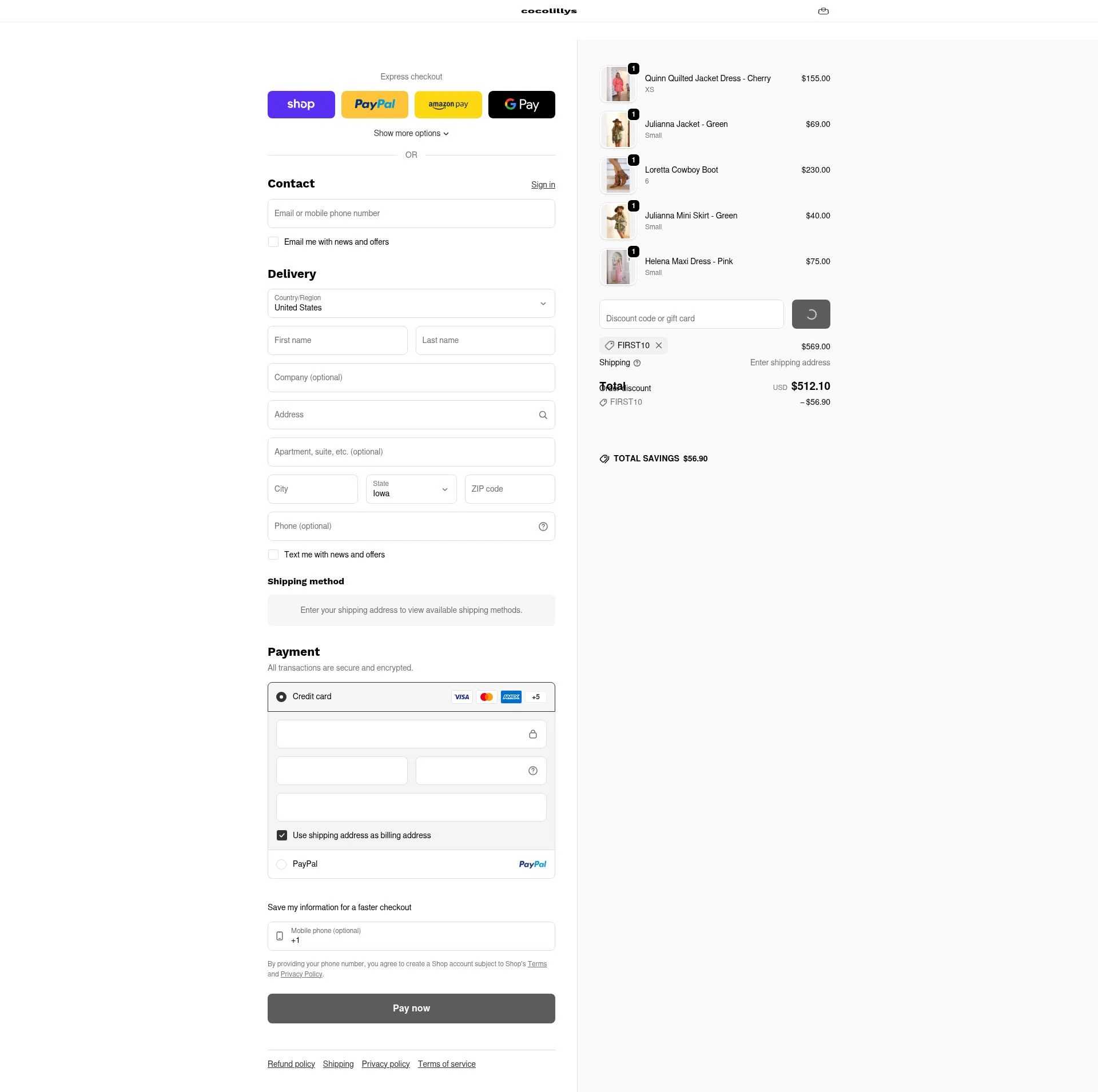 Cocolillys checkout page showing Cocolillys discount code box | Screenshot taken by SimplyCodes community member on Jan 13, 2026