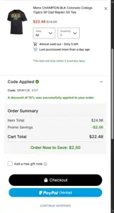 Colorado College Tigers coupon verification screenshot
