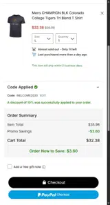 Colorado College Tigers coupon verification screenshot