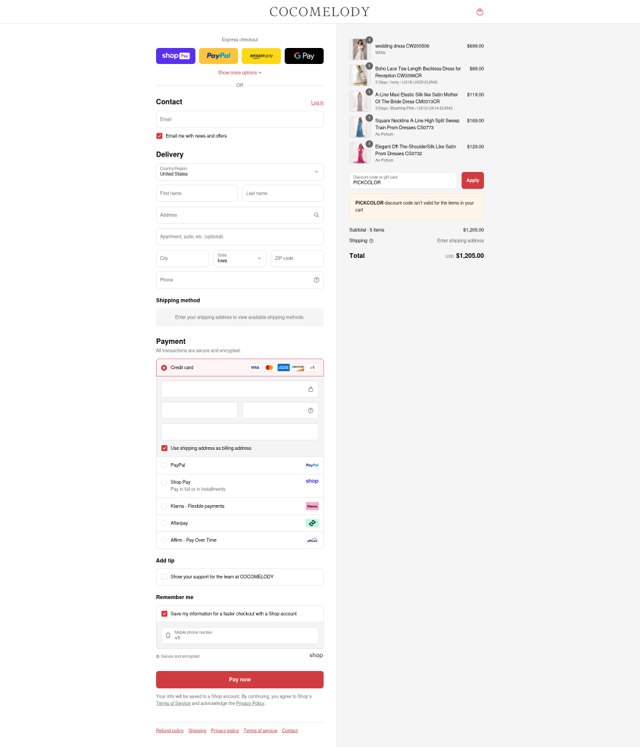 Cocomelody checkout page showing Cocomelody promo code box | Screenshot taken by SimplyCodes community member on Aug 26, 2025