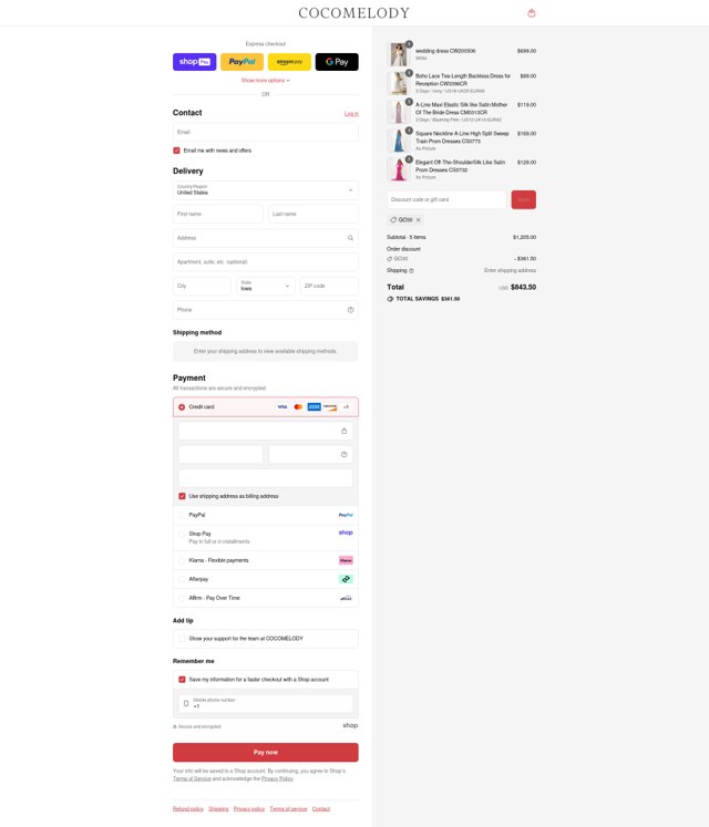 Cocomelody checkout page showing Cocomelody promo code box | Screenshot taken by SimplyCodes community member on Aug 26, 2025