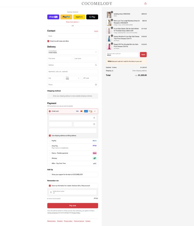 Cocomelody checkout page showing Cocomelody promo code box | Screenshot taken by SimplyCodes community member on Aug 26, 2025