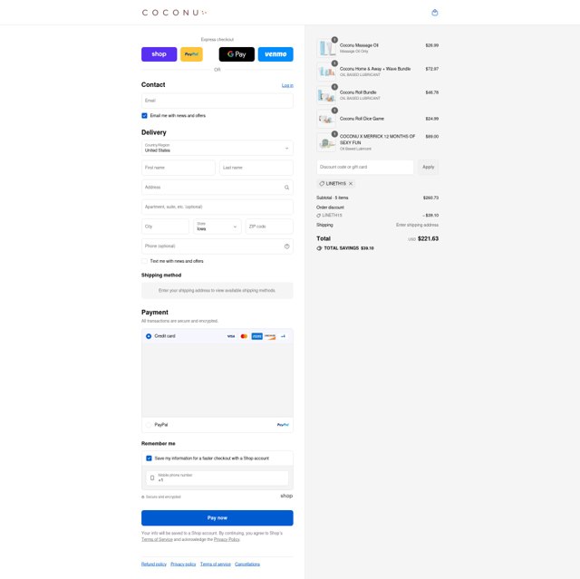 Coconu checkout page showing Coconu discount code box | Screenshot taken by SimplyCodes community member on Sep 2, 2025