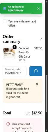 PETATIFFANY coupon verification screenshot