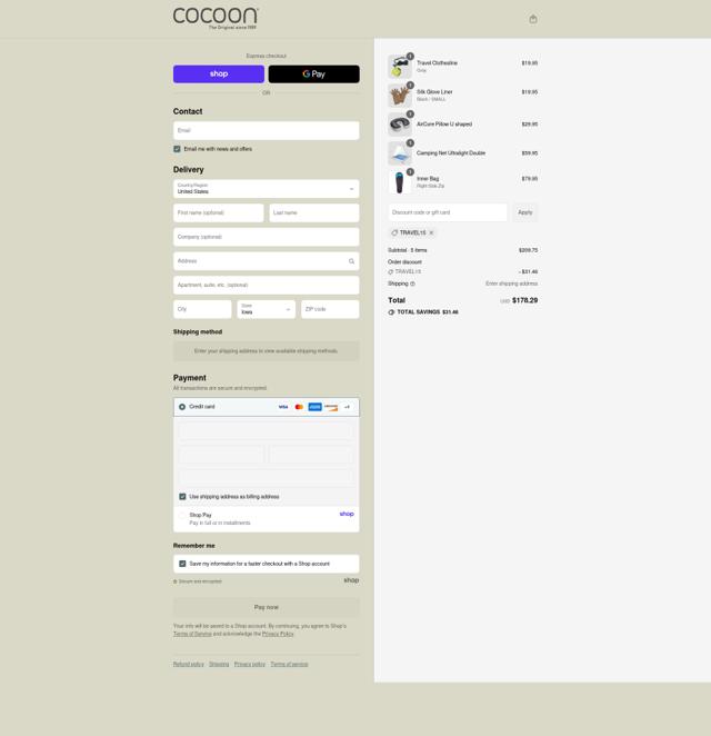 COCOON USA checkout page showing COCOON USA promo code box | Screenshot taken by SimplyCodes community member on Sep 8, 2025