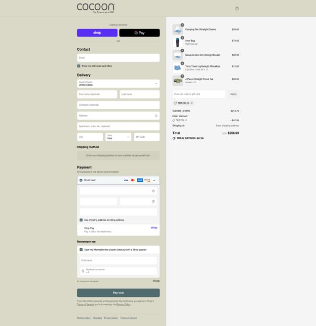 COCOON USA checkout page showing COCOON USA promo code box | Screenshot taken by SimplyCodes community member on Sep 4, 2025