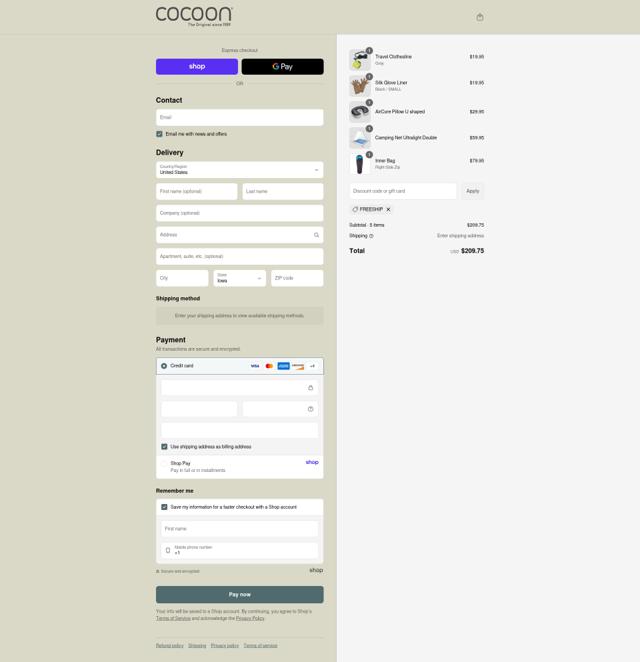 COCOON USA checkout page showing COCOON USA promo code box | Screenshot taken by SimplyCodes community member on Sep 8, 2025