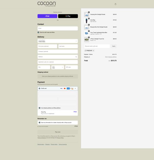 COCOON USA checkout page showing COCOON USA promo code box | Screenshot taken by SimplyCodes community member on Aug 31, 2025
