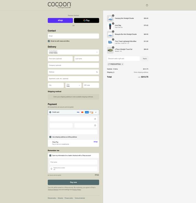 COCOON USA checkout page showing COCOON USA promo code box | Screenshot taken by SimplyCodes community member on Sep 4, 2025