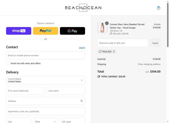 Coco Reef checkout page showing Coco Reef promo code box | Screenshot taken by SimplyCodes community member on Aug 27, 2025