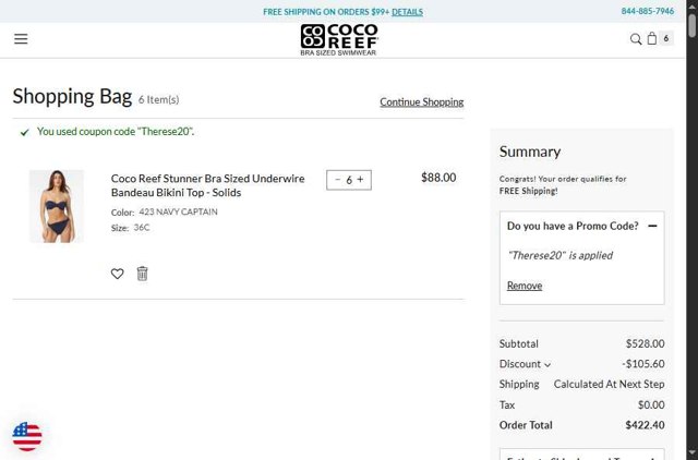 Coco Reef checkout page showing Coco Reef promo code box | Screenshot taken by SimplyCodes community member on Jul 29, 2025