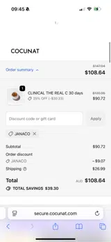 Cocunat Store coupon verification screenshot