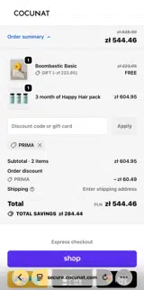 Cocunat Store coupon verification screenshot