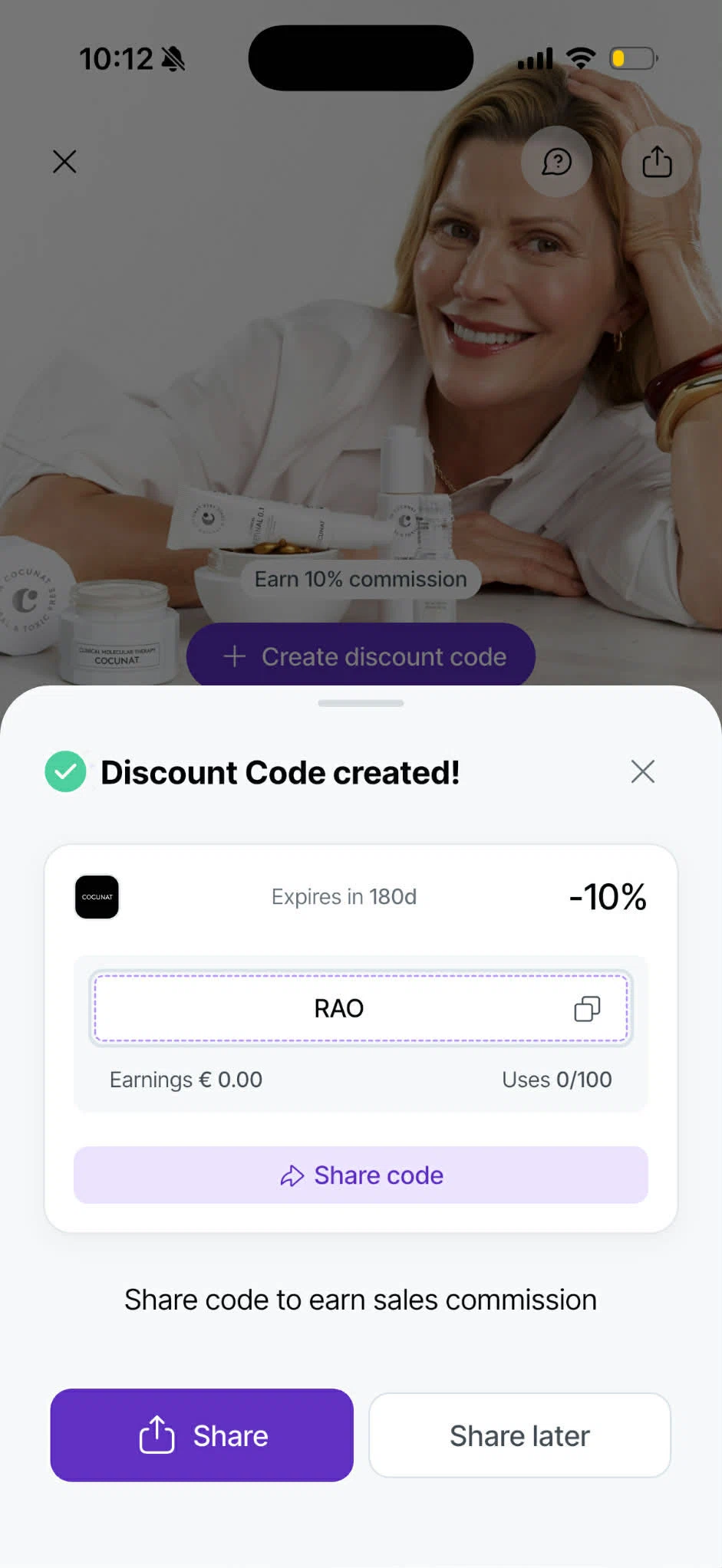 Cocunat Store promo code screenshot showing code RAO applied at Cocunat Store checkout page. Uploaded by SimplyCodes community member RoyalLegend2674 on Jan 13, 2026