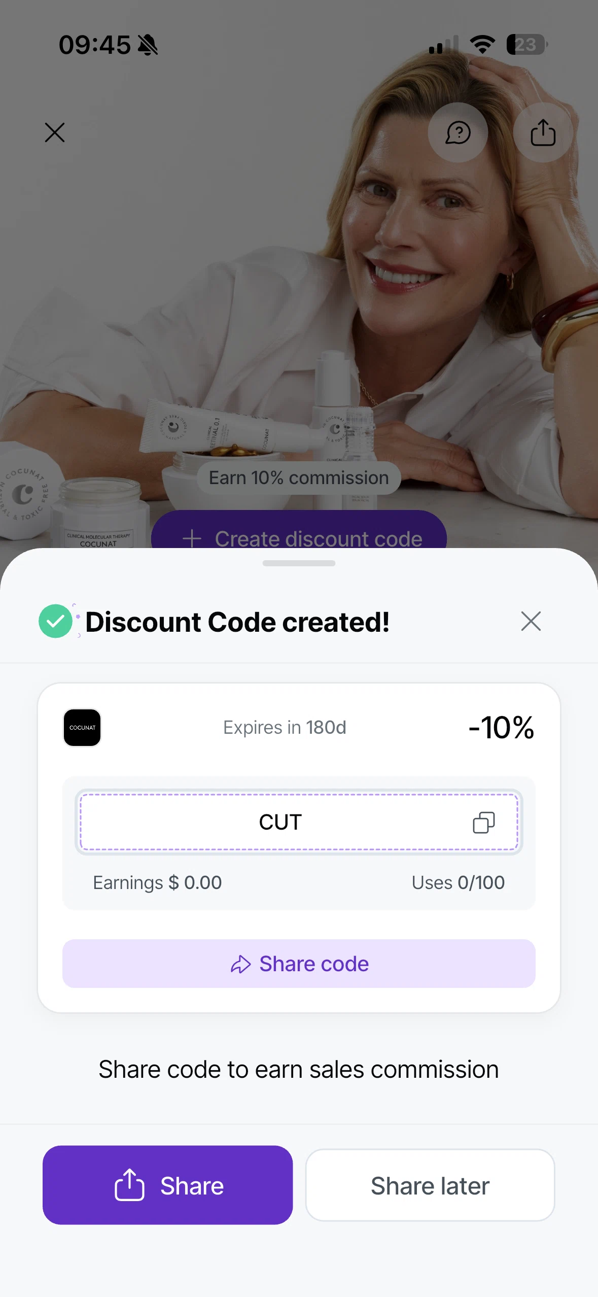 Cocunat Store promo code screenshot showing code CUT applied at Cocunat Store checkout page. Uploaded by SimplyCodes community member SavingsPhoenix172 on Feb 23, 2026