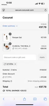 Cocunat Store coupon verification screenshot