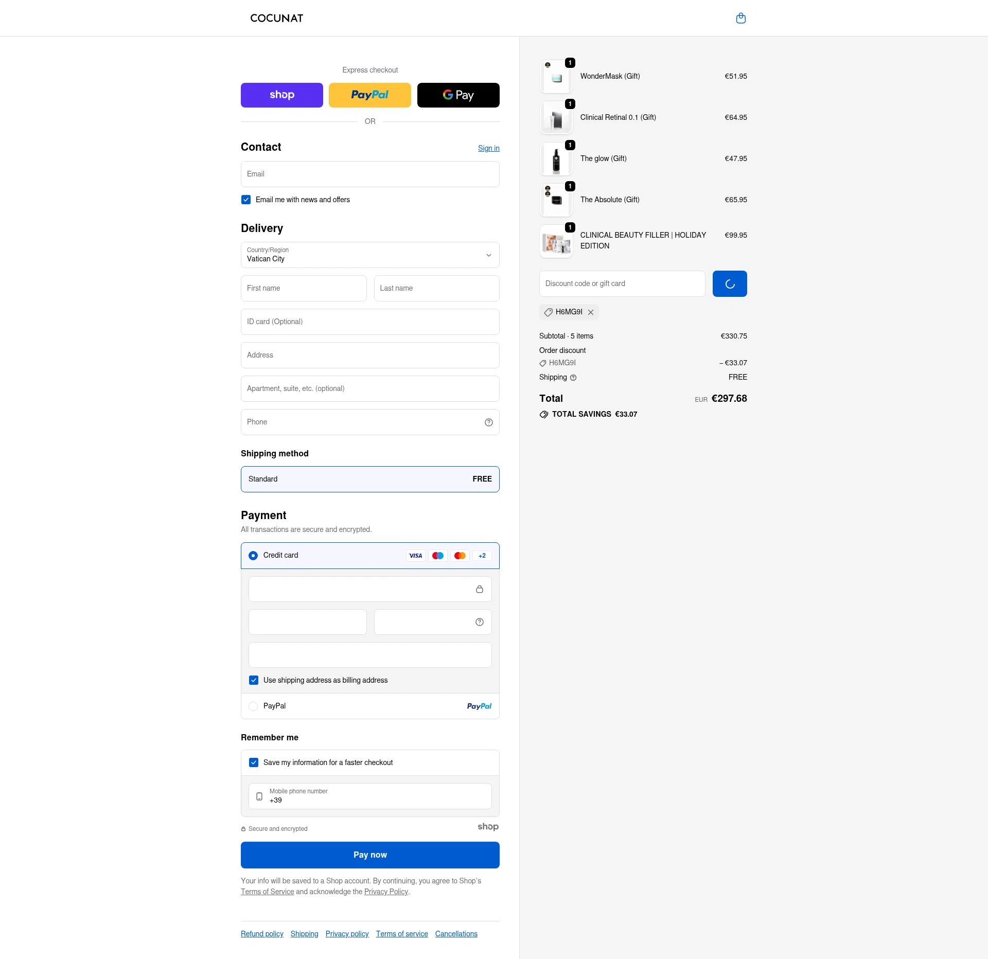 Cocunat Store checkout page showing Cocunat Store promo code box | Screenshot taken by SimplyCodes community member on Dec 18, 2025