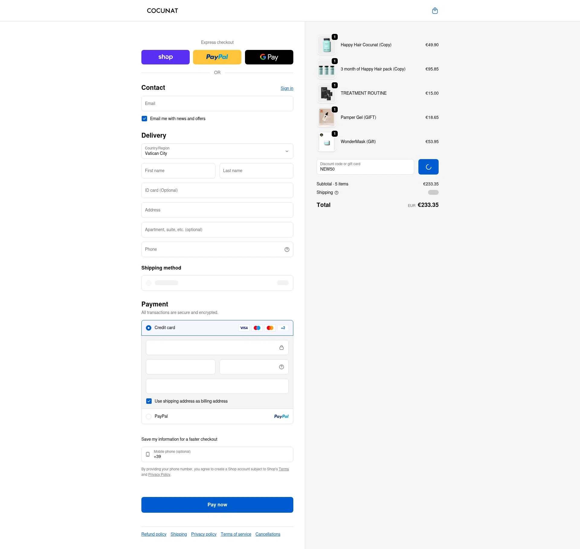 Cocunat Store checkout page showing Cocunat Store promo code box | Screenshot taken by SimplyCodes community member on Feb 25, 2026