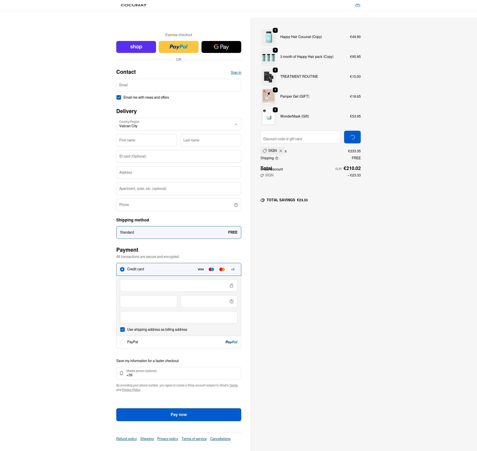 Cocunat Store checkout page showing Cocunat Store promo code box | Screenshot taken by SimplyCodes community member on Feb 6, 2026