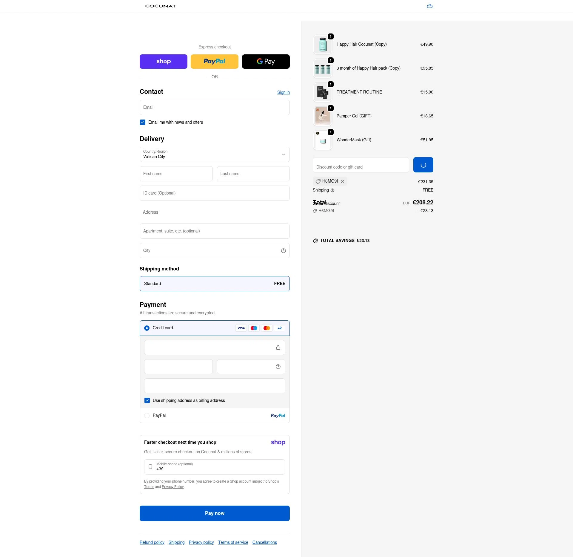 Cocunat Store checkout page showing Cocunat Store promo code box | Screenshot taken by SimplyCodes community member on Jan 14, 2026