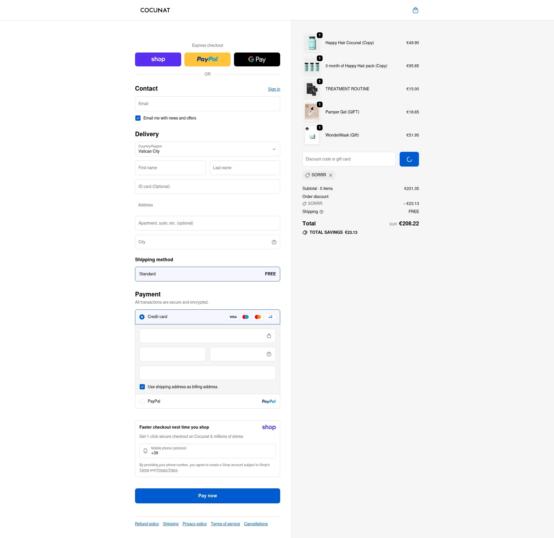 Cocunat Store checkout page showing Cocunat Store promo code box | Screenshot taken by SimplyCodes community member on Jan 14, 2026
