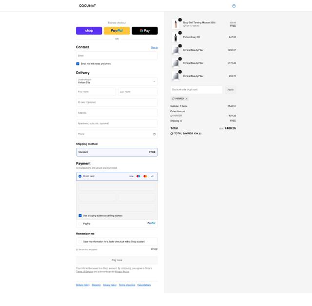 Cocunat Store checkout page showing Cocunat Store promo code box | Screenshot taken by SimplyCodes community member on Sep 21, 2025