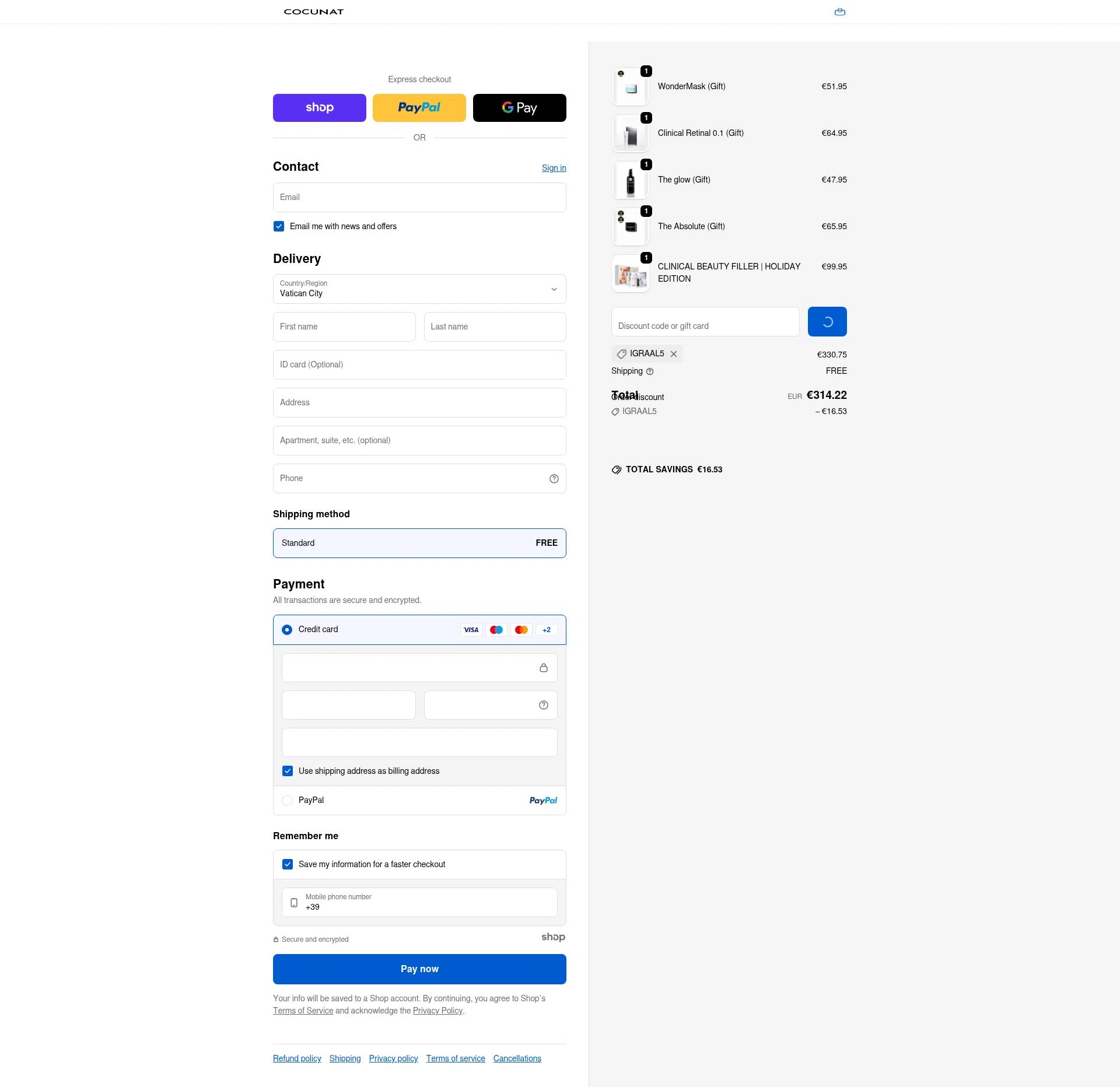 Cocunat Store checkout page showing Cocunat Store promo code box | Screenshot taken by SimplyCodes community member on Dec 18, 2025