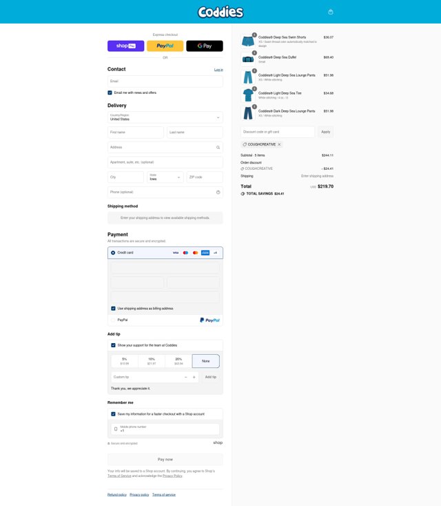 Coddies checkout page showing Coddies discount code box | Screenshot taken by SimplyCodes community member on Jul 26, 2025