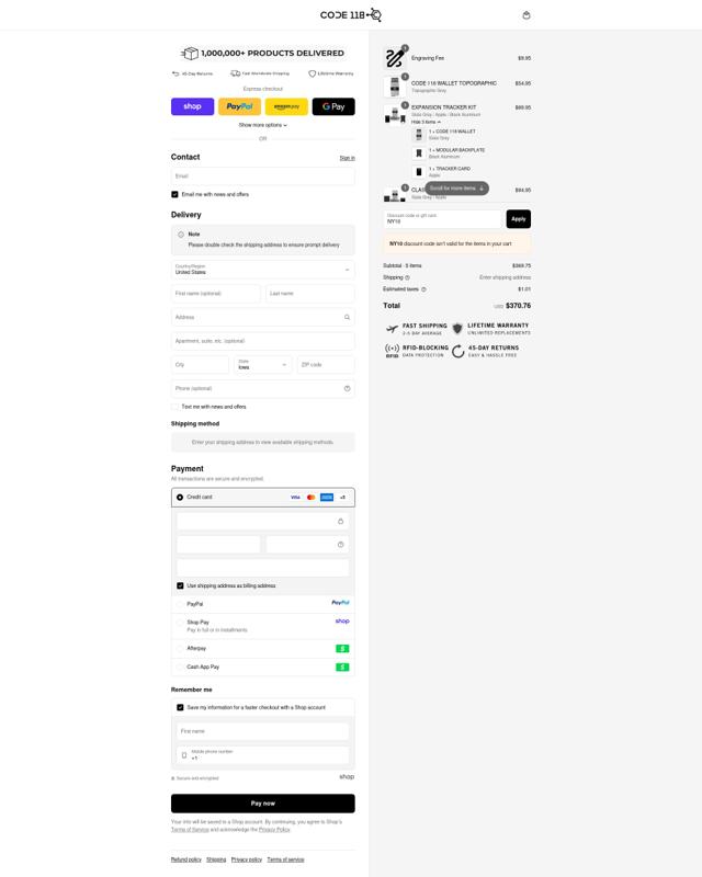 CODE 118 checkout page showing CODE 118 discount code box | Screenshot taken by SimplyCodes community member on Sep 13, 2025