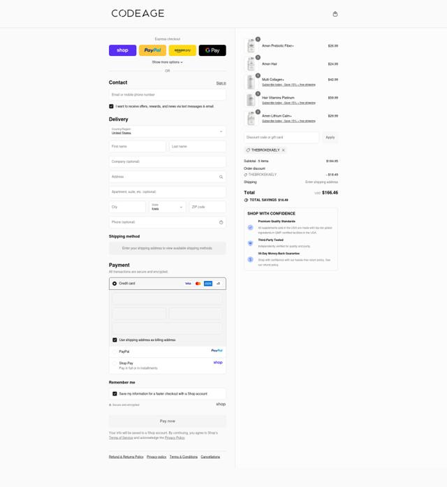 Codeage checkout page showing Codeage discount code box | Screenshot taken by SimplyCodes community member on Sep 10, 2025