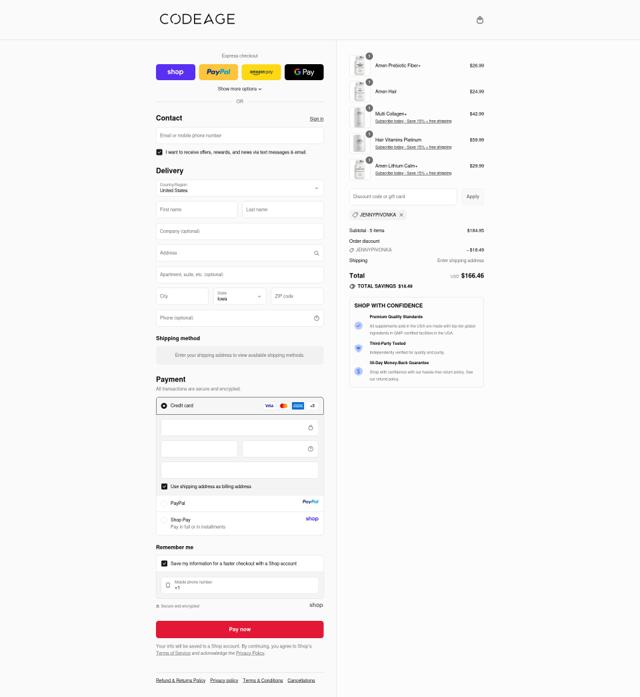Codeage checkout page showing Codeage discount code box | Screenshot taken by SimplyCodes community member on Sep 10, 2025