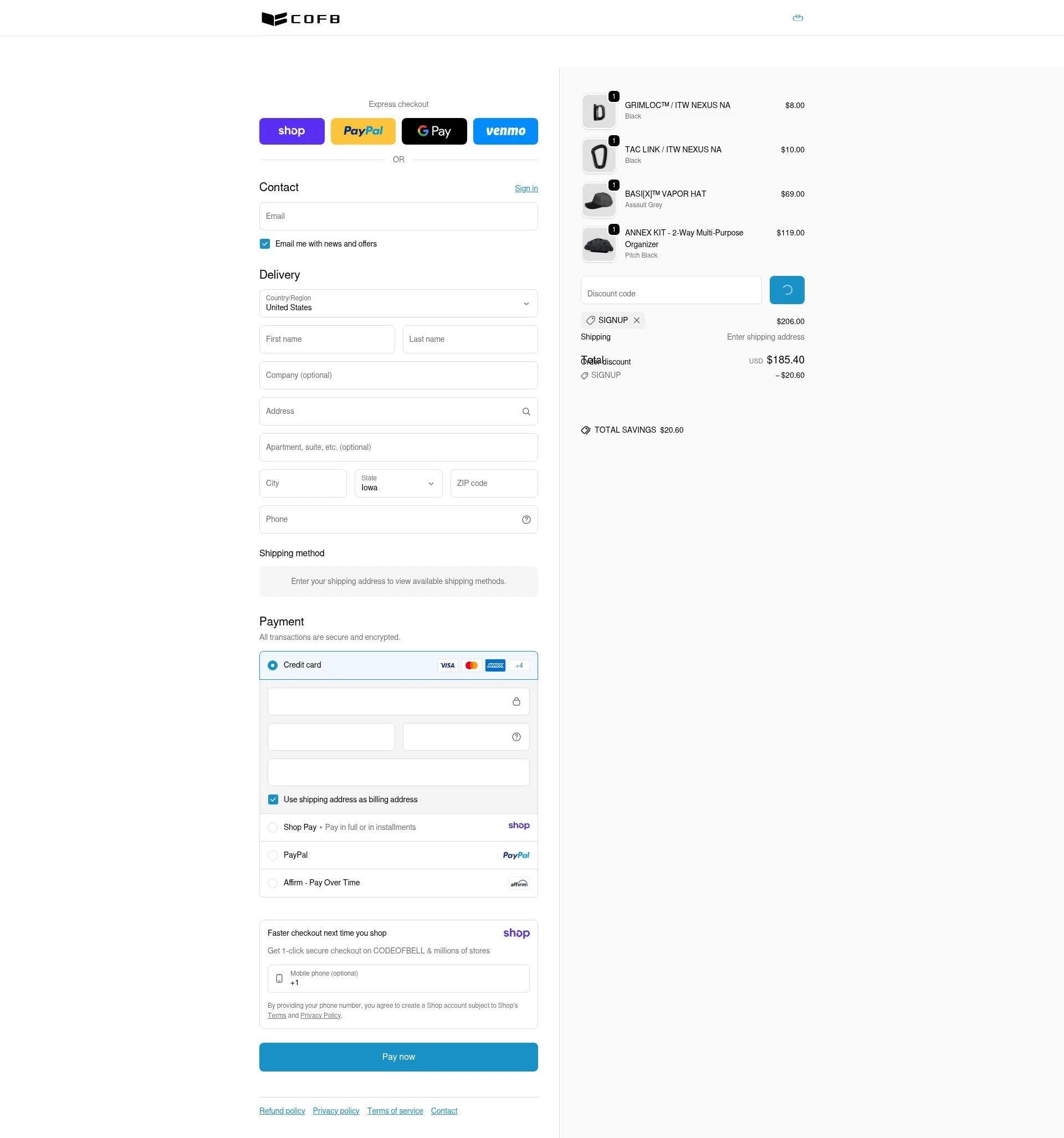 CODEOFBELL checkout page showing CODEOFBELL discount code box | Screenshot taken by SimplyCodes community member on Jan 20, 2026