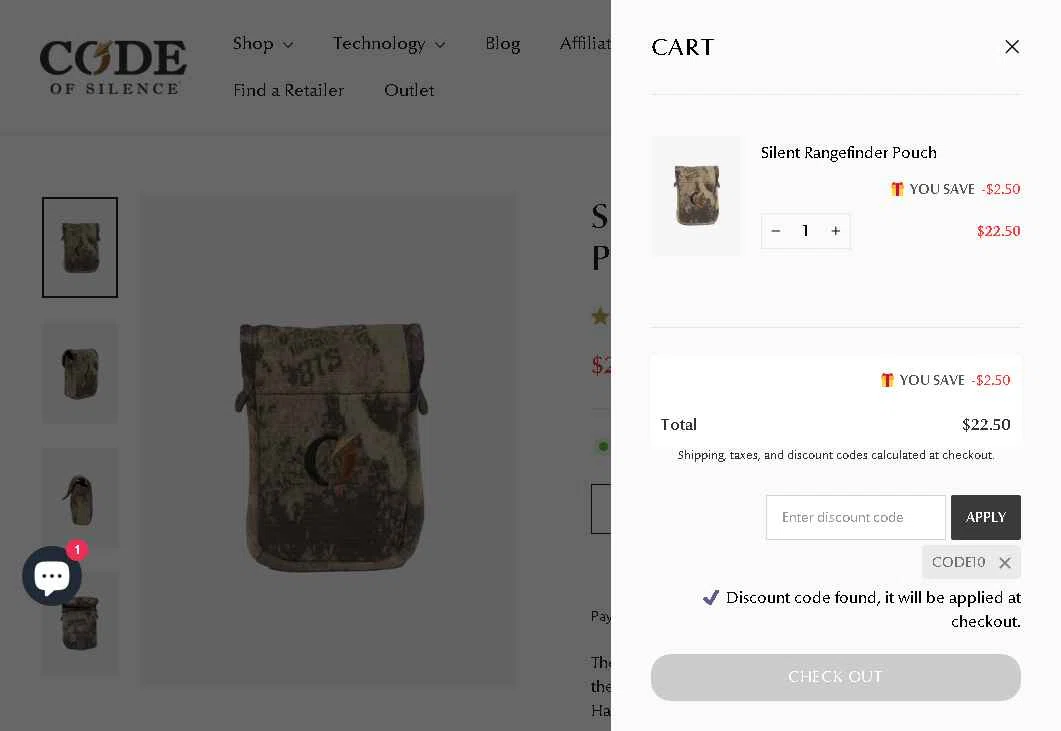 Code of Silence checkout page showing Code of Silence discount code box | Screenshot taken by SimplyCodes community member on Aug 22, 2025