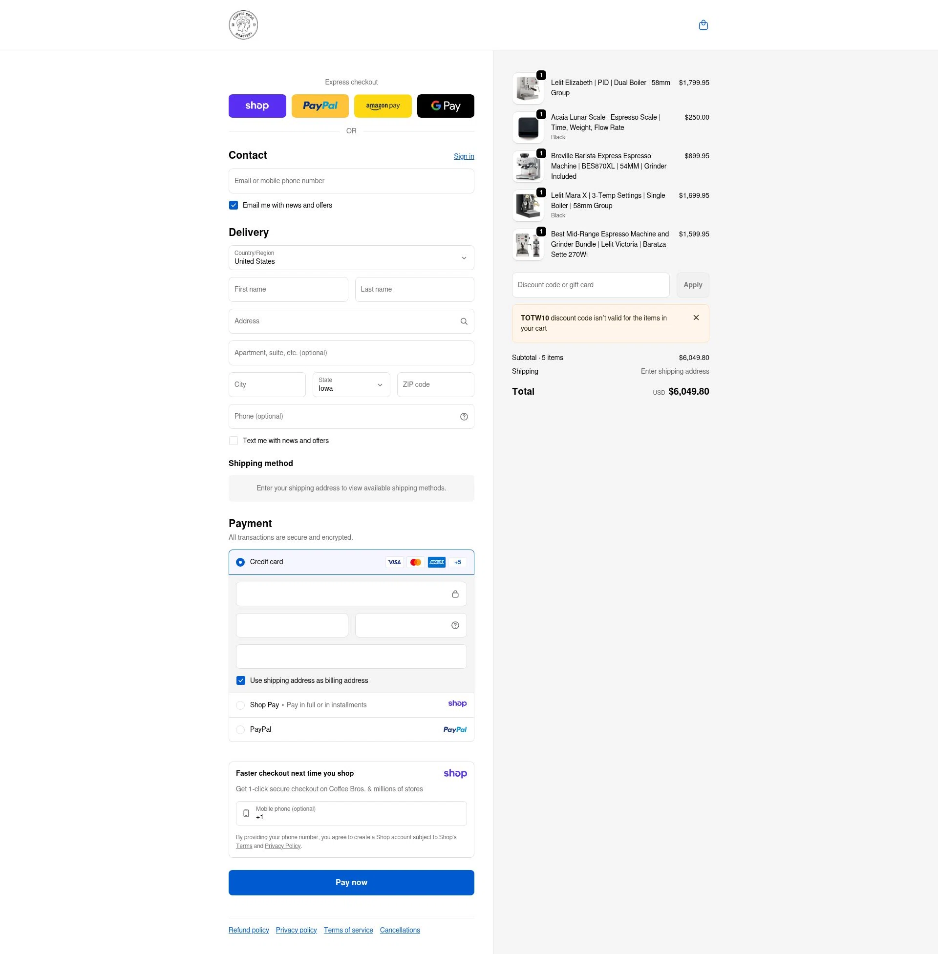 Coffee Bros. checkout page showing Coffee Bros. discount code box | Screenshot taken by SimplyCodes community member on Jan 11, 2026