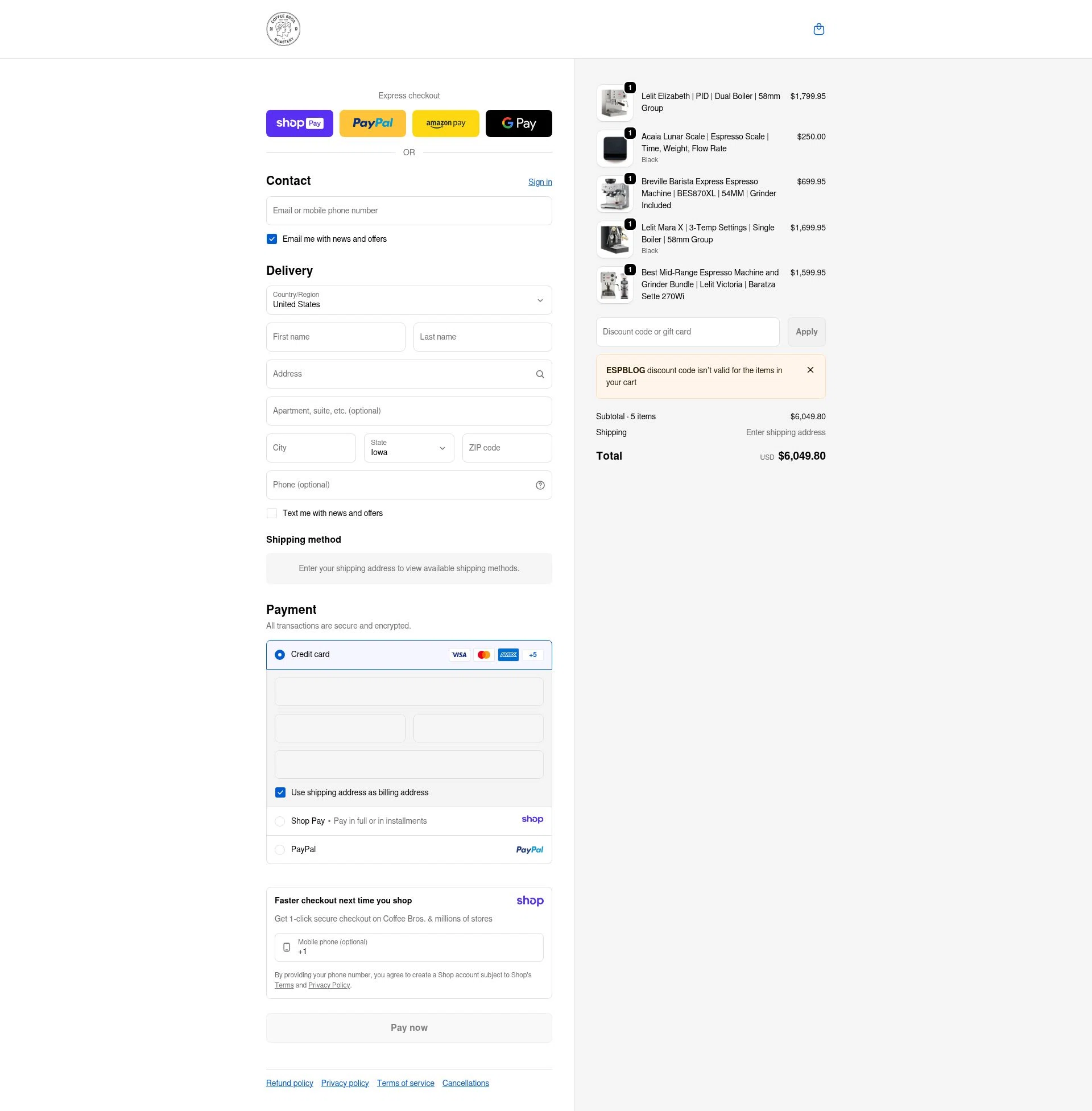 Coffee Bros. checkout page showing Coffee Bros. discount code box | Screenshot taken by SimplyCodes community member on Jan 11, 2026